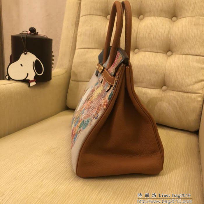 HERMES愛馬仕 Birkin鉑金包 頂級蕾絲拼接皮 Togo彩繪 完美手工 時尚手提包  Ama1043